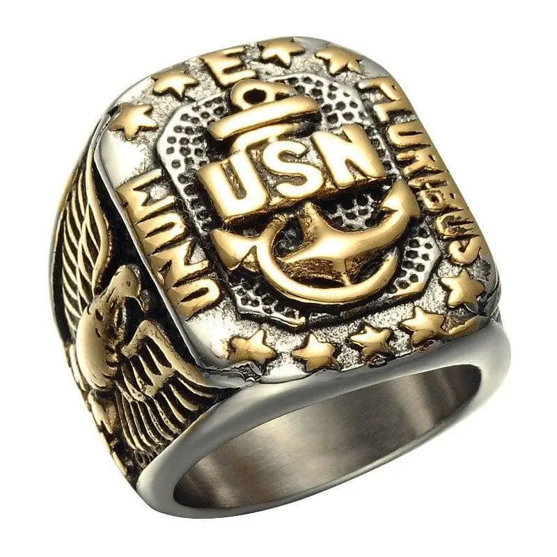 BAGUE MILITAIRE - USN (ARGENT ET OR)