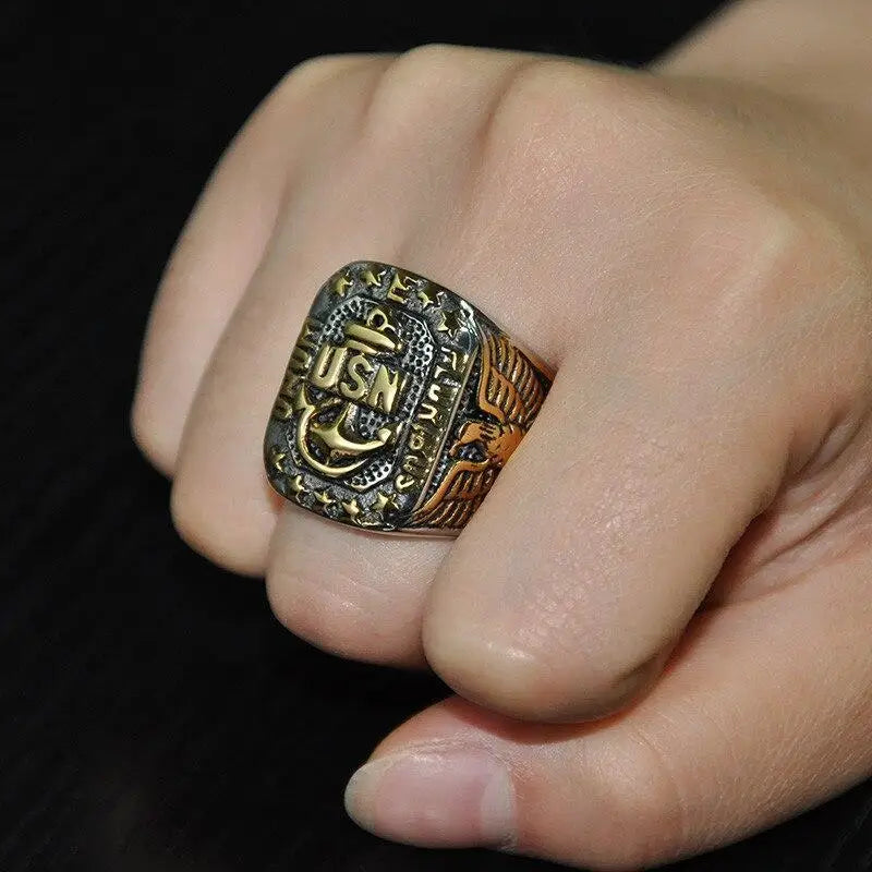 BAGUE MILITAIRE - USN (ARGENT ET OR)