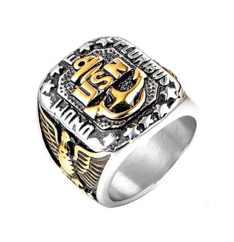 BAGUE MILITAIRE - USN (ARGENT ET OR)