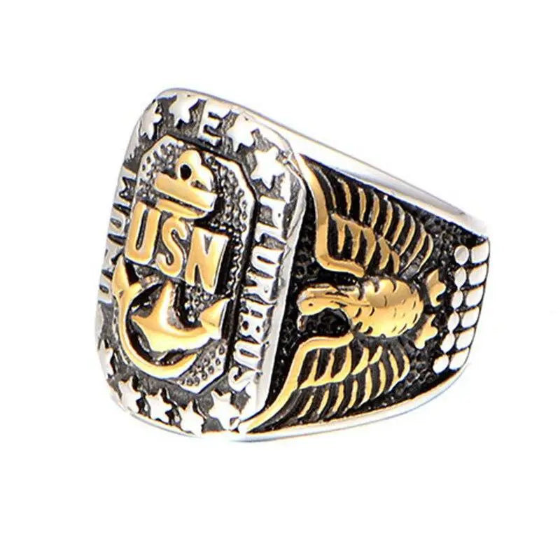 BAGUE MILITAIRE - USN (ARGENT ET OR)