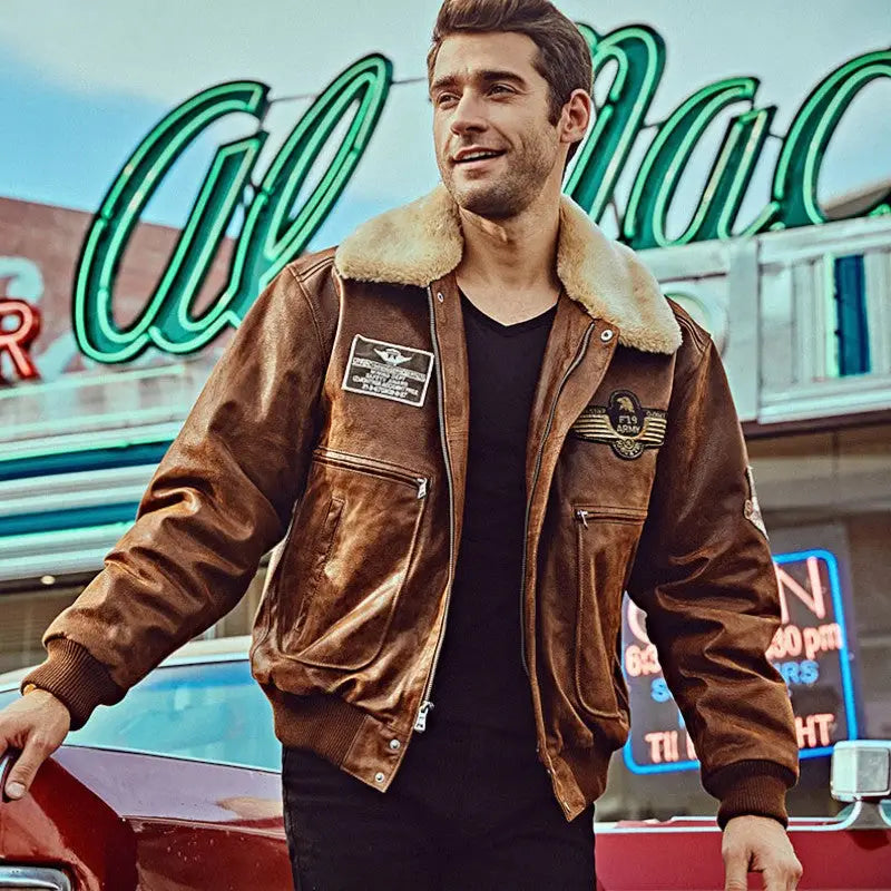 Blouson cuir militaire homme