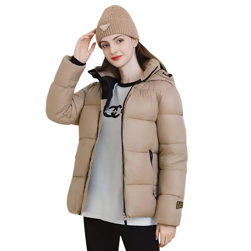 Doudoune beige femme mi longue