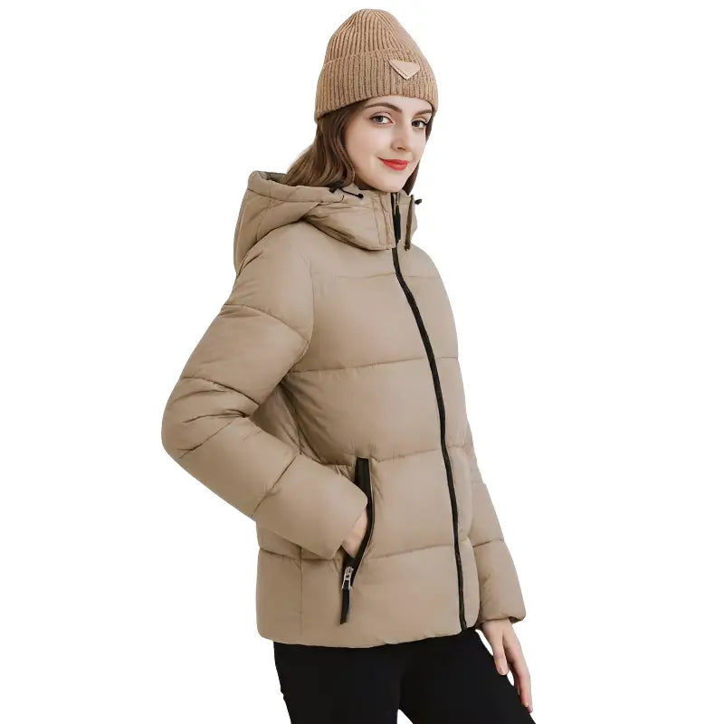 Doudoune beige femme mi longue