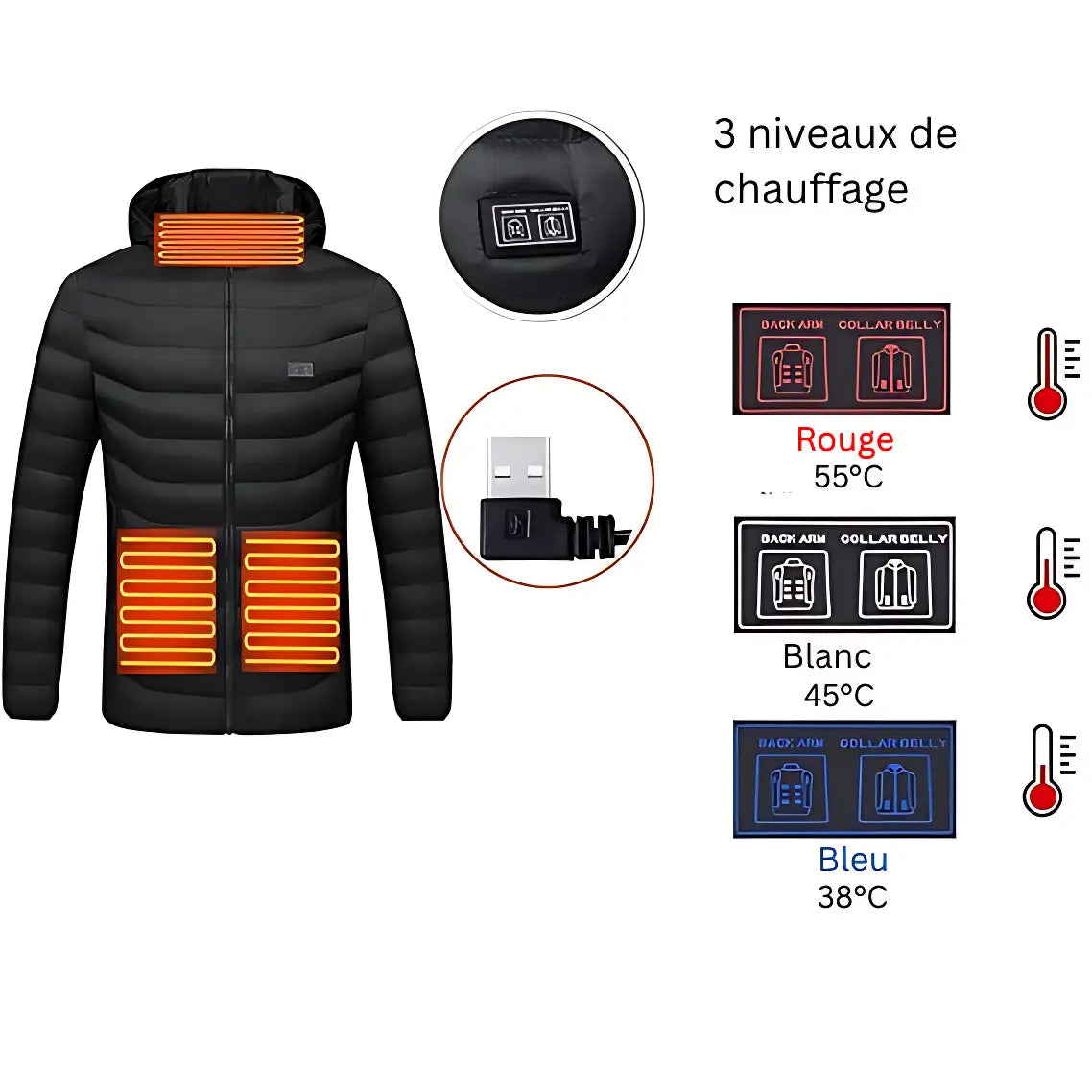 Doudoune chauffante homme avec batterie