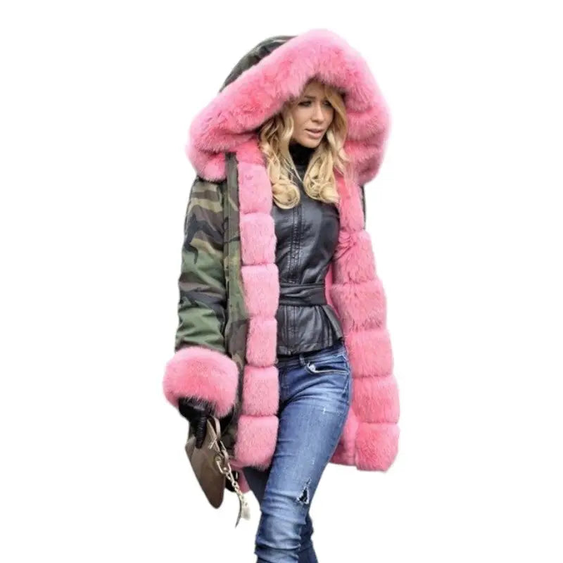Parka militaire avec fourrure rose