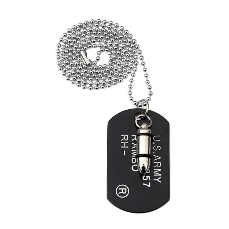 PLAQUE MILITAIRE AVEC MOTIF MUNITION (ACIER INOXYDABLE)