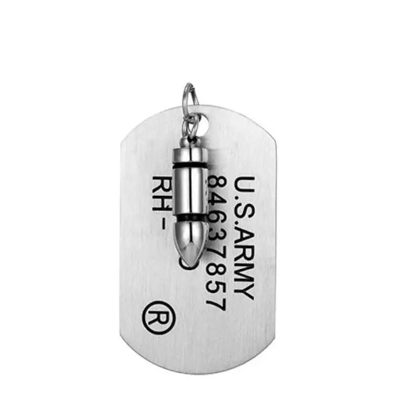 PLAQUE MILITAIRE AVEC MOTIF MUNITION (ACIER INOXYDABLE)