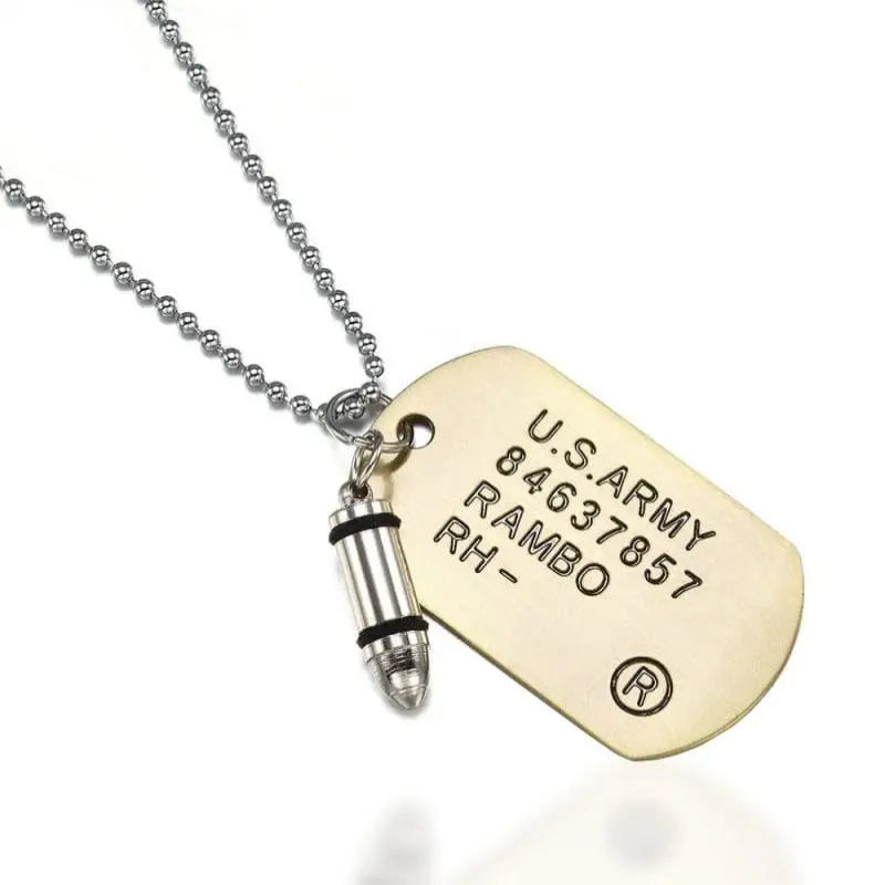 PLAQUE MILITAIRE AVEC MOTIF MUNITION (ACIER INOXYDABLE)