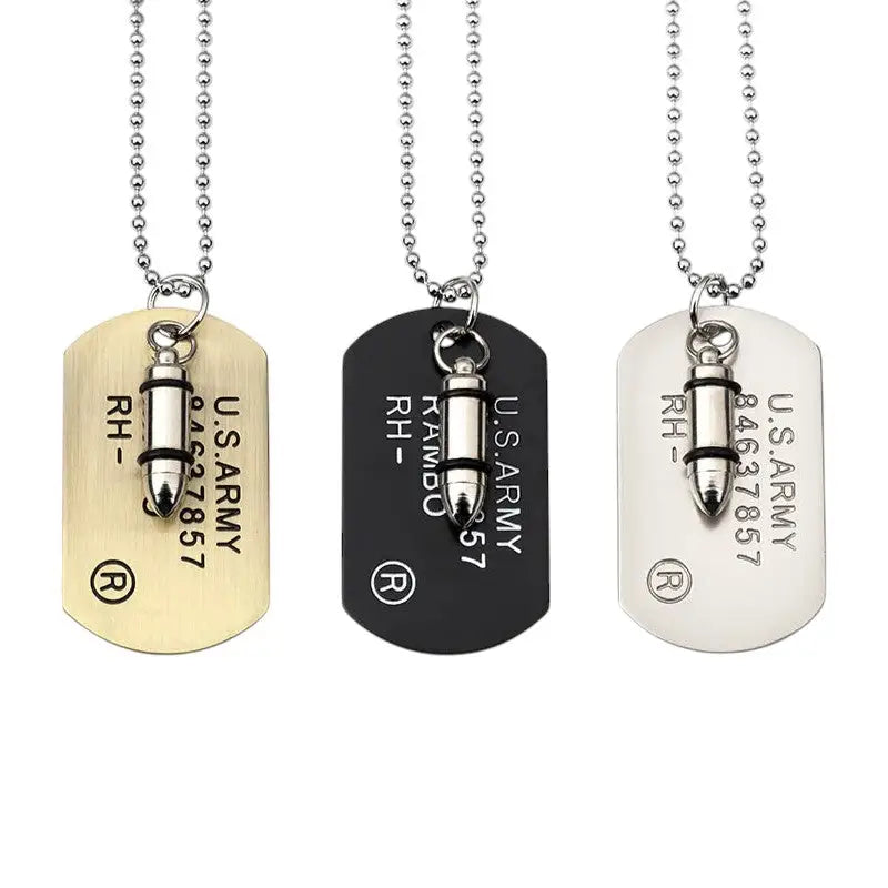 PLAQUE MILITAIRE AVEC MOTIF MUNITION (ACIER INOXYDABLE)