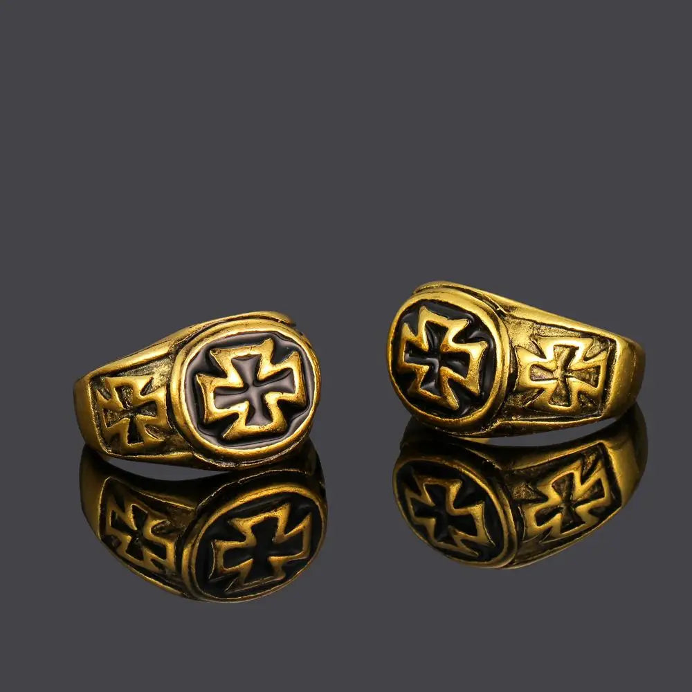 BAGUE MILITAIRE - CROIX PATTÉE (ACIER DORÉ)