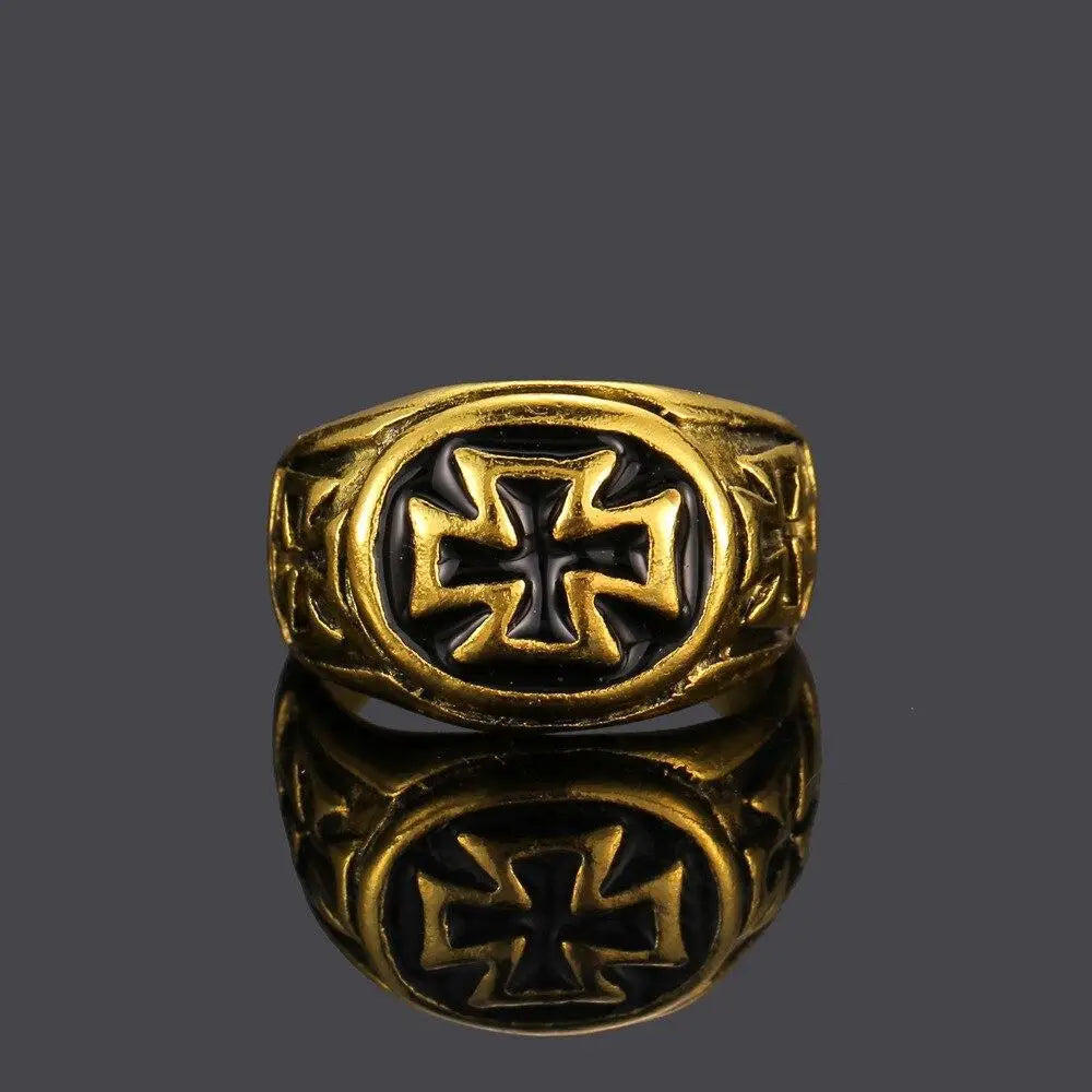 BAGUE MILITAIRE - CROIX PATTÉE (ACIER DORÉ)