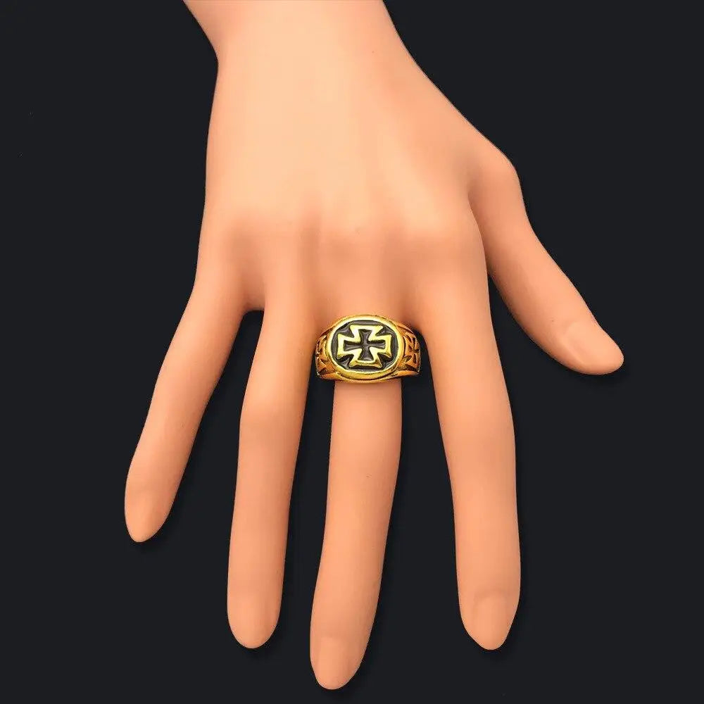 BAGUE MILITAIRE - CROIX PATTÉE (ACIER DORÉ)