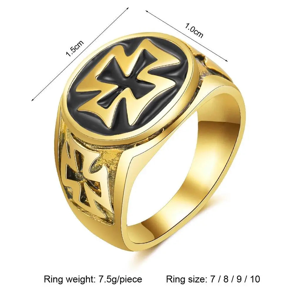 BAGUE MILITAIRE - CROIX PATTÉE (ACIER DORÉ)