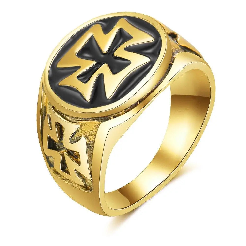 BAGUE MILITAIRE - CROIX PATTÉE (ACIER DORÉ)