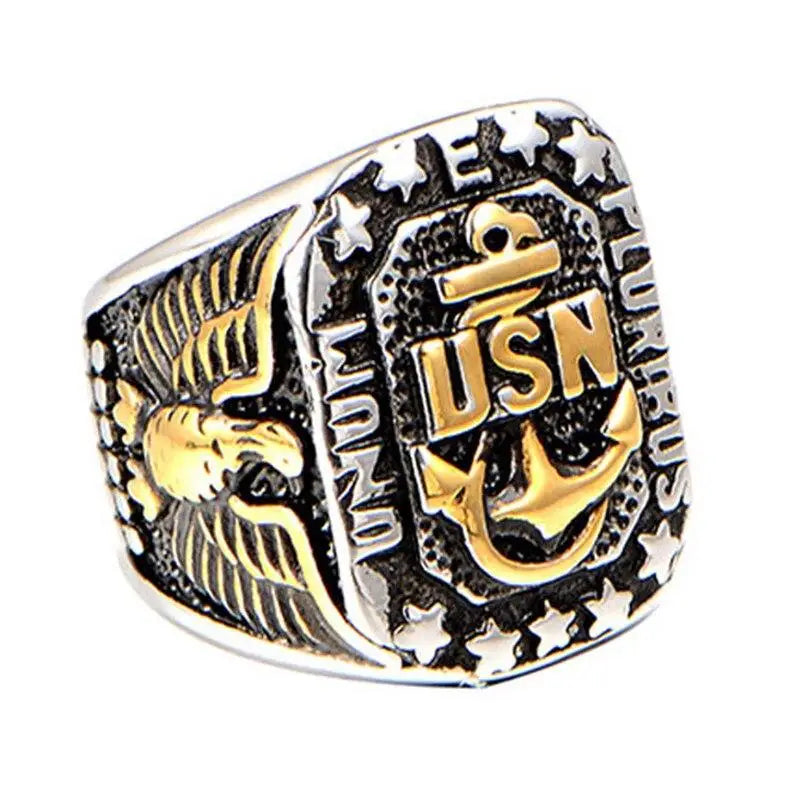 BAGUE MILITAIRE - USN (ARGENT ET OR)