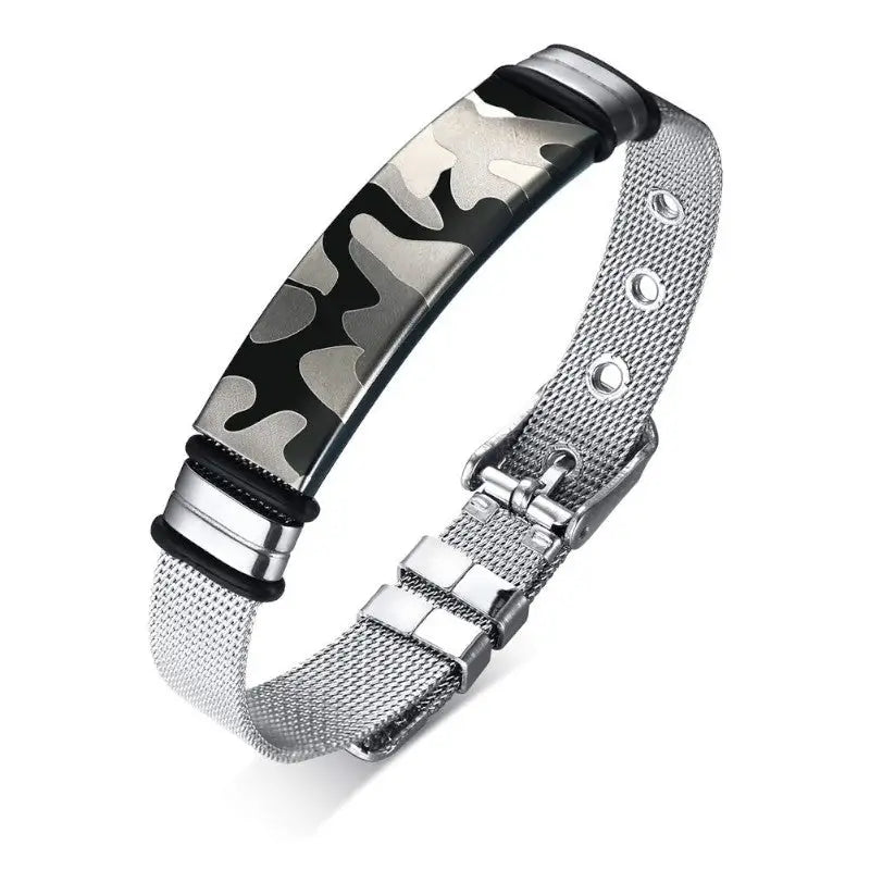 BRACELET MILITAIRE - CAMOUFLAGE (ARGENT)