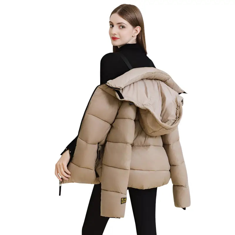 Doudoune beige femme mi longue