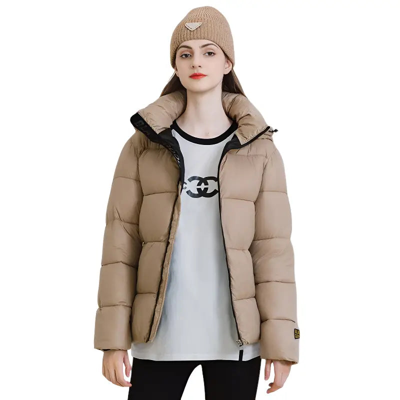 Doudoune beige femme mi longue