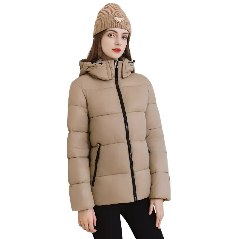 Doudoune beige femme mi longue