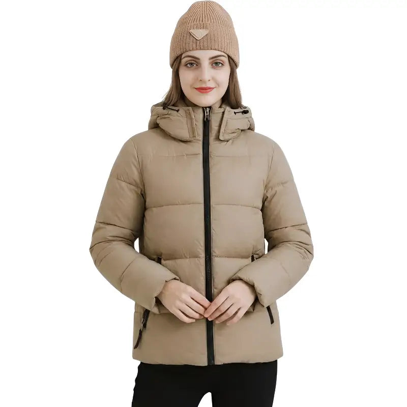 Doudoune beige femme mi longue