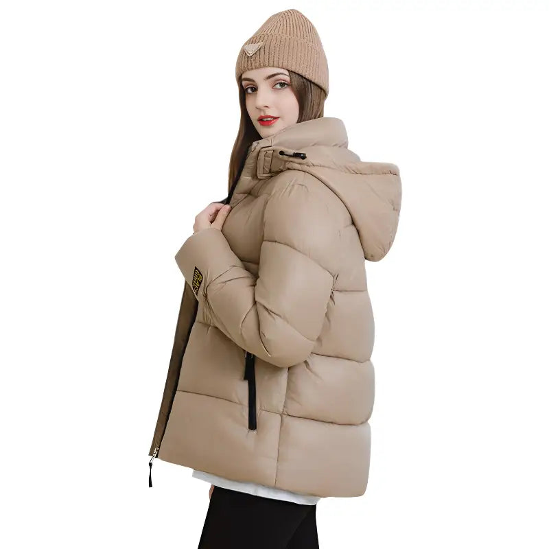 Doudoune beige femme mi longue