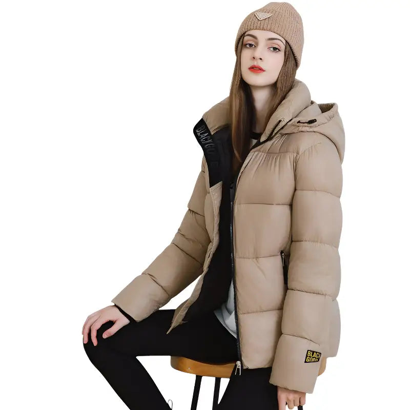 Doudoune beige femme mi longue