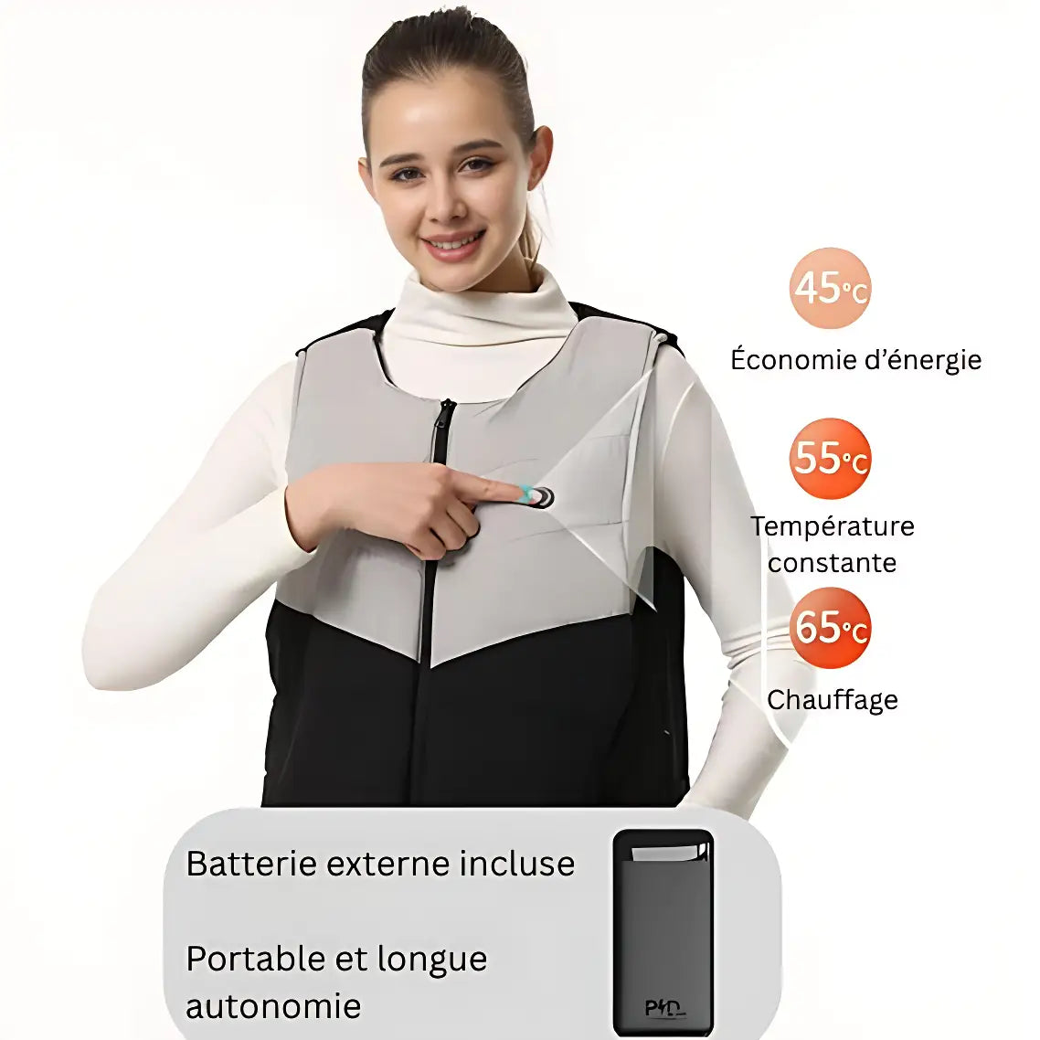 Doudoune gilet chauffante femme grise