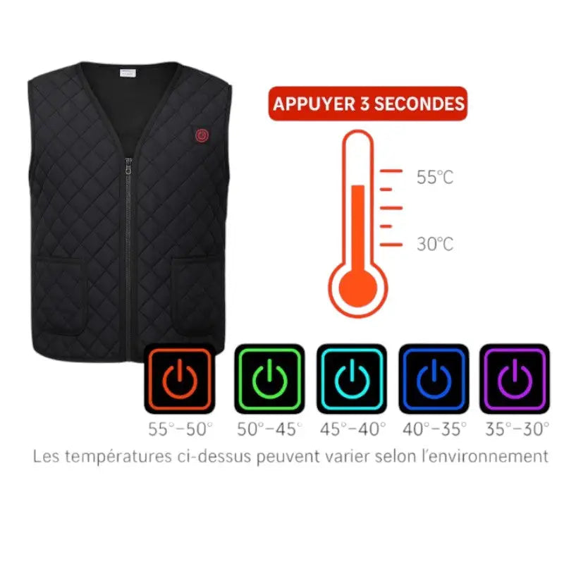 Gilet chauffant homme température réglable