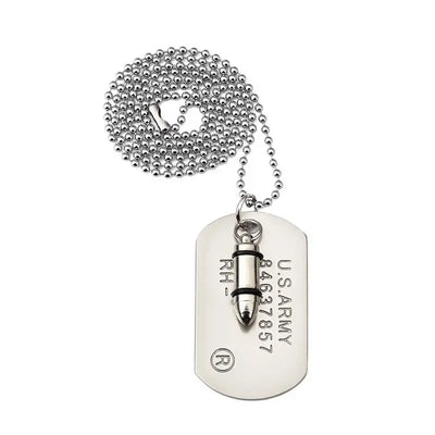 PLAQUE MILITAIRE AVEC MOTIF MUNITION (ACIER INOXYDABLE)