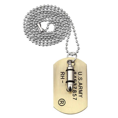 PLAQUE MILITAIRE AVEC MOTIF MUNITION (ACIER INOXYDABLE)