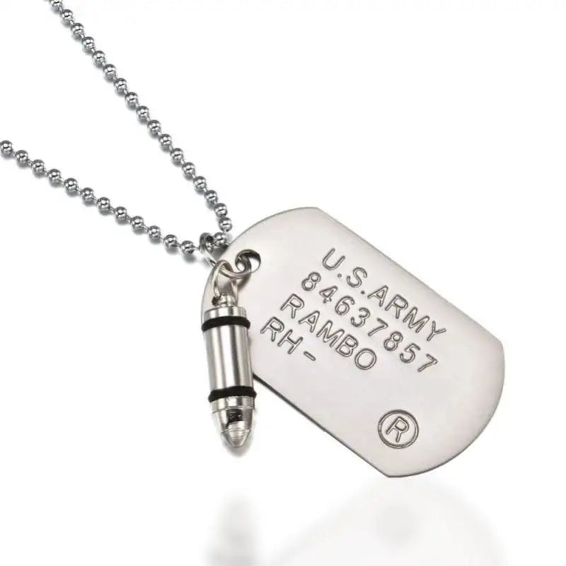 PLAQUE MILITAIRE AVEC MOTIF MUNITION (ACIER INOXYDABLE)