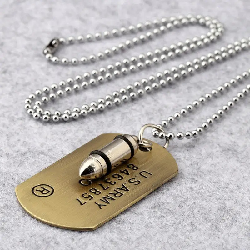 PLAQUE MILITAIRE AVEC MOTIF MUNITION (ACIER INOXYDABLE)