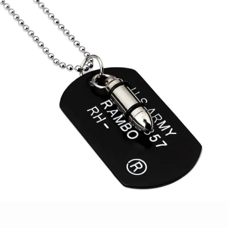 PLAQUE MILITAIRE AVEC MOTIF MUNITION (ACIER INOXYDABLE)