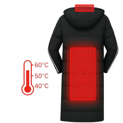 Veste longue chauffante 11 zones noire pour femme